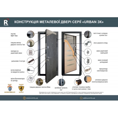 Двері металеві Riccardi (URBAN 2-В) бетон темний/дуб latte line MS