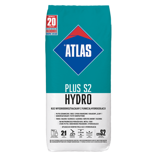 Высокодеформируемый клей с функцией гидроизоляции Atlas Plus S2  Hydro, 25 кг
